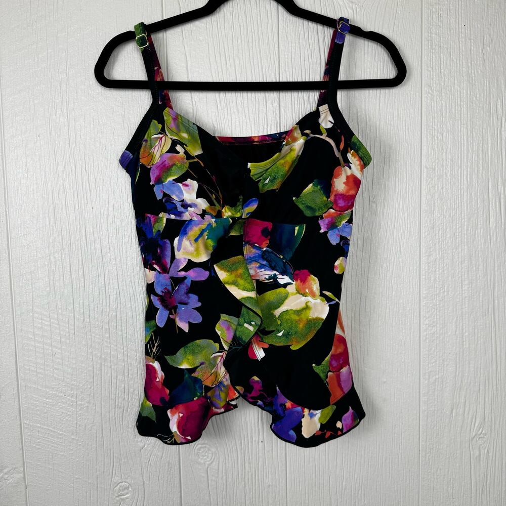 Maxine Of Hollywood Womens Ruffle Front Floral Tankini Swimsuit Top Size 16 - Picture 3 of 8